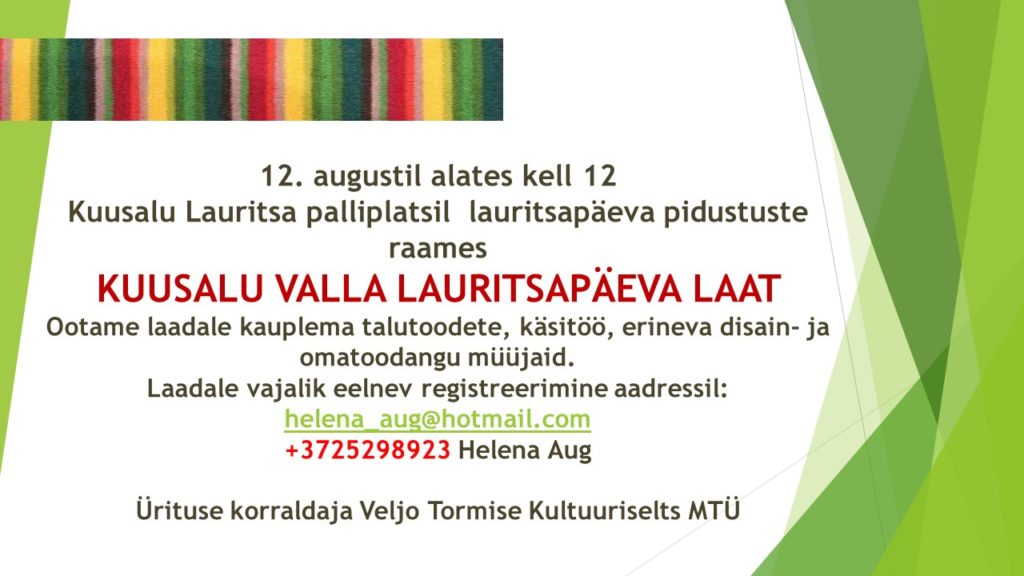 kutse lauritsapäeva käsitöö- ja talutoodete laadale